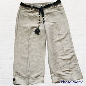 WHBM wide leg linen blend cropped pants, beige black Legacy size 8